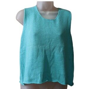 Back to Basix Vintage Teal Blue Knit Tank Top Shell Silk Medium